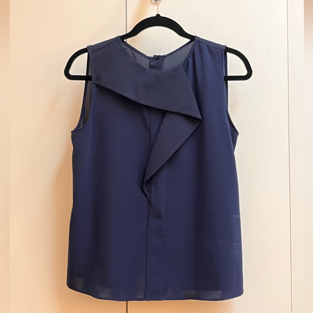 Navy lapel sleeveless blouse (WM, navy)